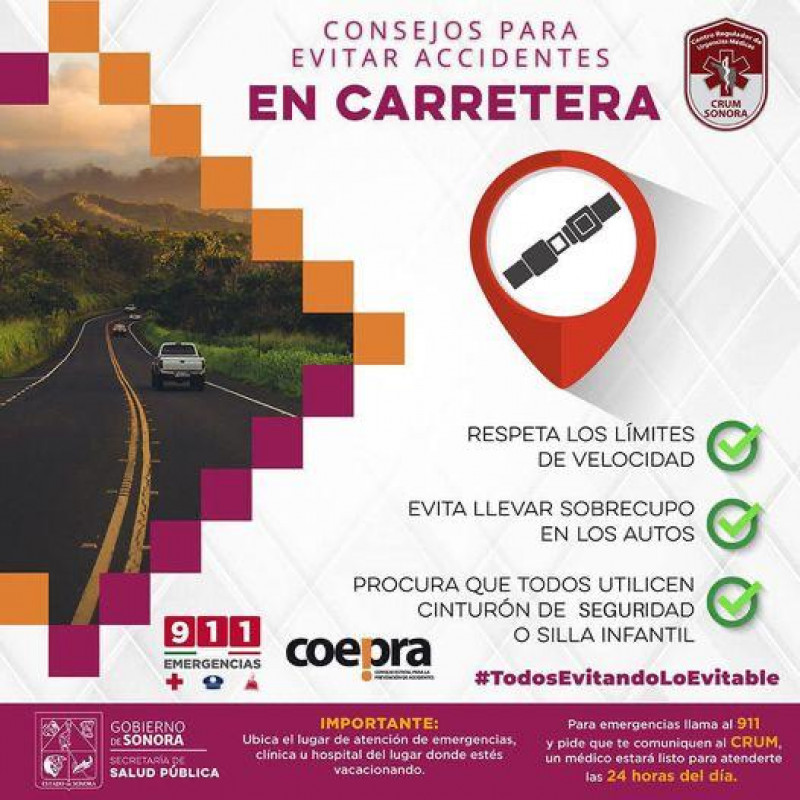 Accidentes carreteros son prevenibles: Salud Sonora