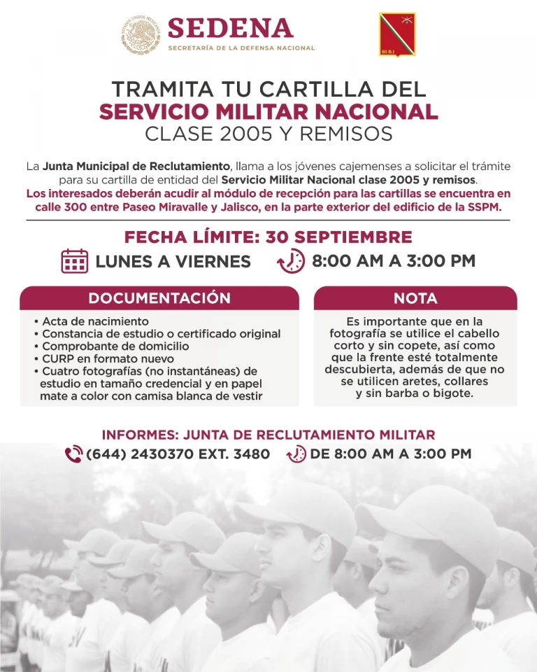 JMR de Cajeme invita a realizar el trámite de la cartilla del SMN