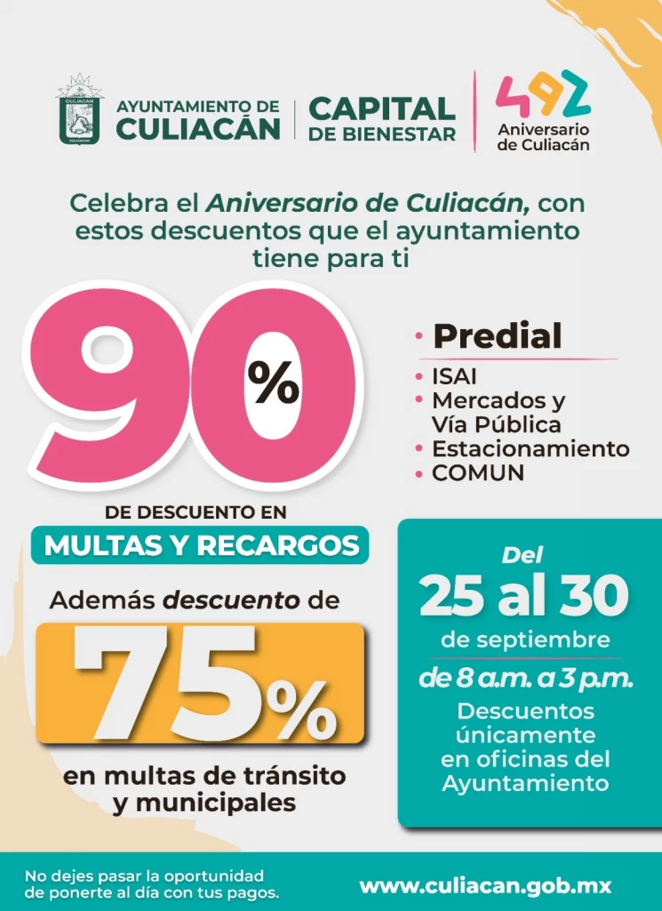 Invita Ayuntamiento a celebrar Aniversario de Culiacán con descuentos en Predial