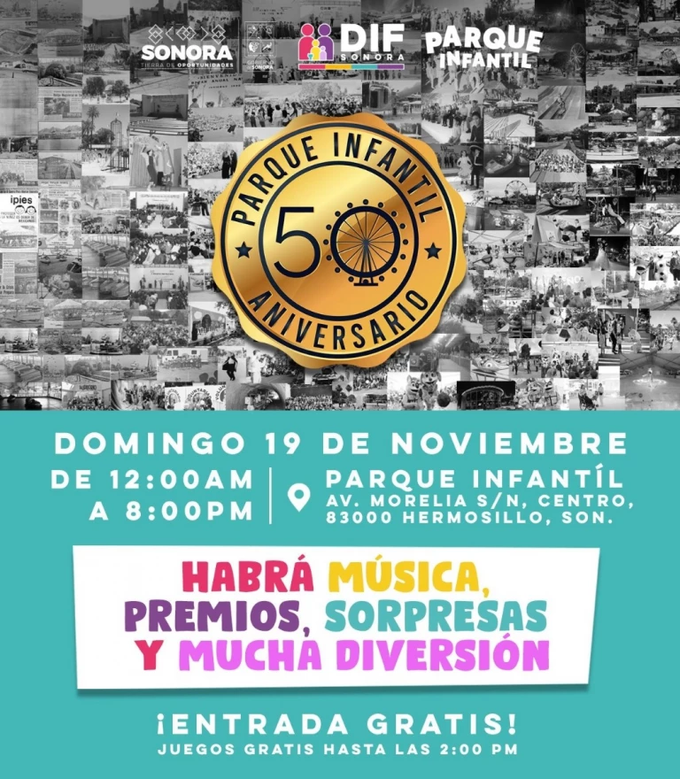Invita Gobierno de Sonora a celebrar el 50 aniversario del Parque Infantil