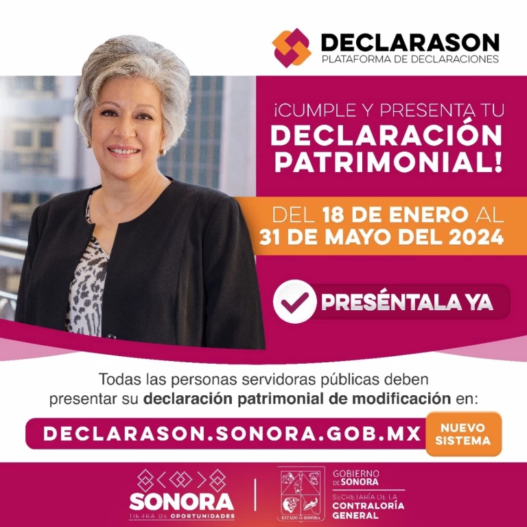 Adelanta Contraloría Sonora, llamado para presentar Declaración Patrimonial 2024