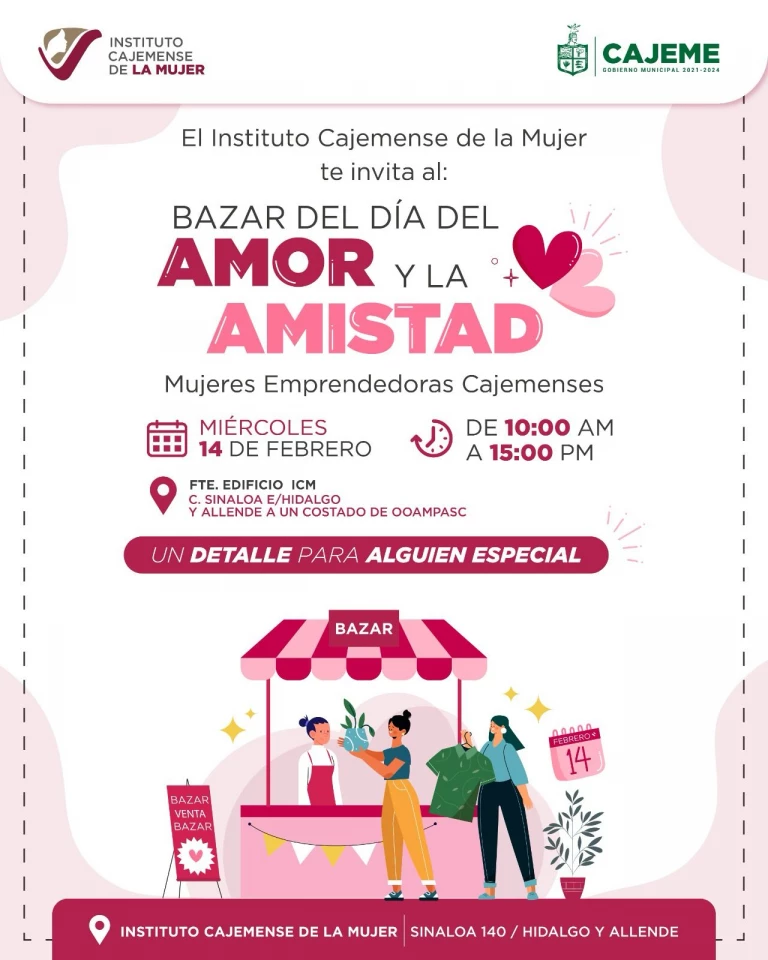 Invita el Instituto Cajemense de la Mujer, a bazar por el Día del Amor y la Amistad