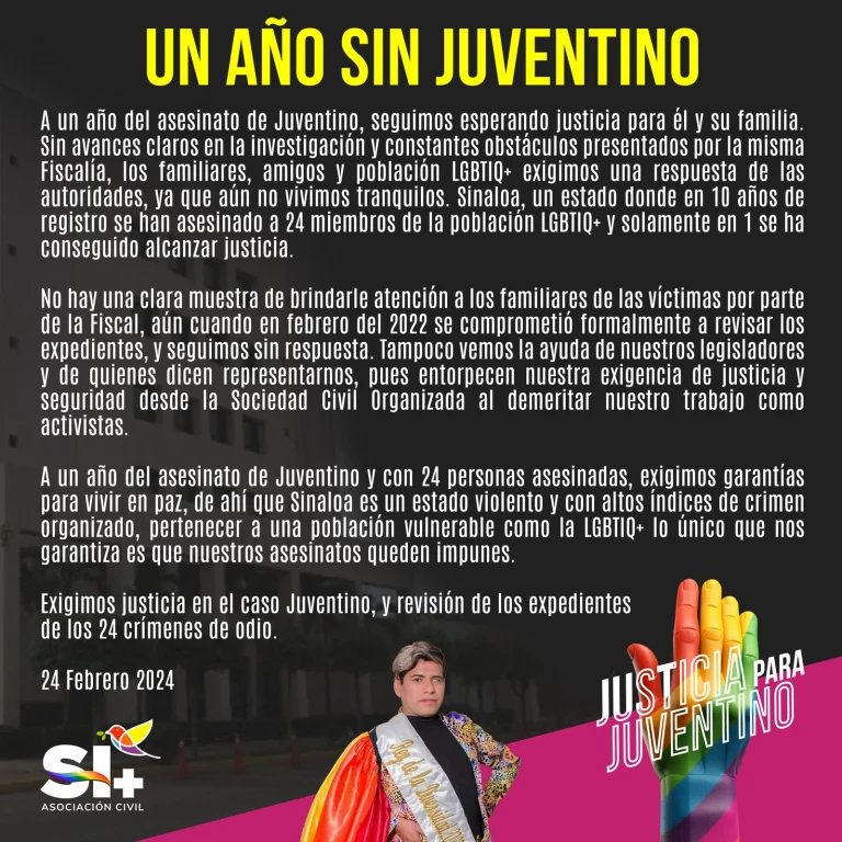Justicia para Juventino integrante de la comunidad LGBTIQ+