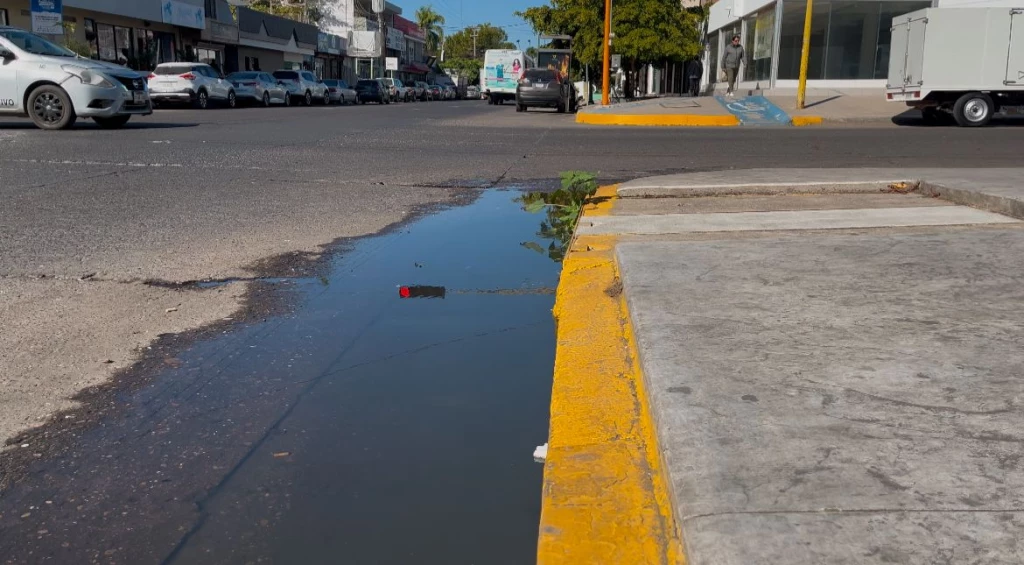 ¡En pleno centro de Los Mochis! Denuncian fuga de agua potable