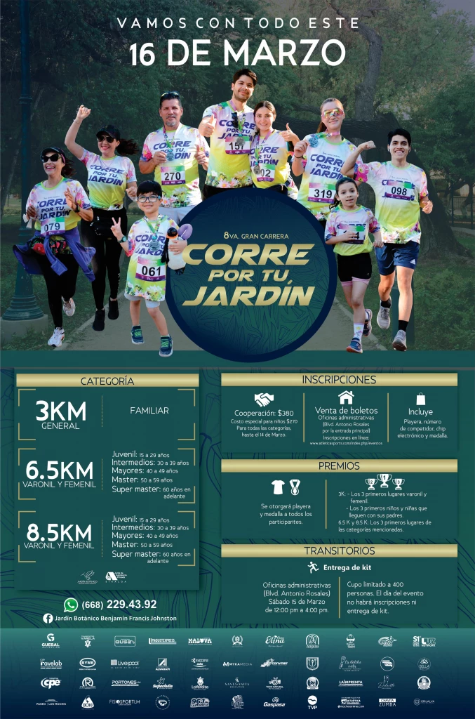 ¡Alista tus tenis! La octava edición de la carrera “Corre por tu jardín” será el próximo 16 de marzo en el Parque Sinaloa