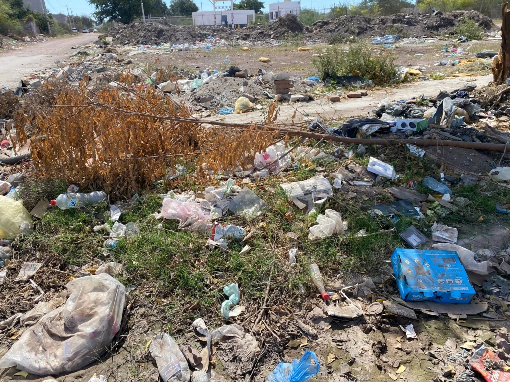 Habitantes de Las Cerezas en Los Mochis piden solución para los terrenos baldíos con basura