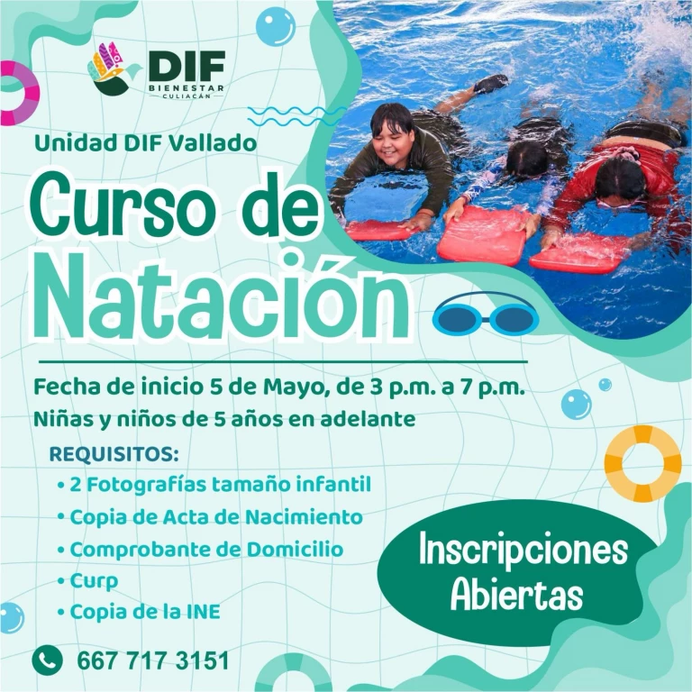 DIF Culiacán lanza convocatoria para nuevo curso de natación en la unidad Vallado