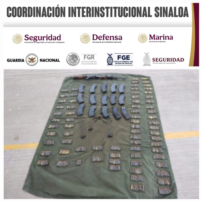 Grupo Interinstitucional recupera un arma, cargadores y cartuchos en Escuinapa