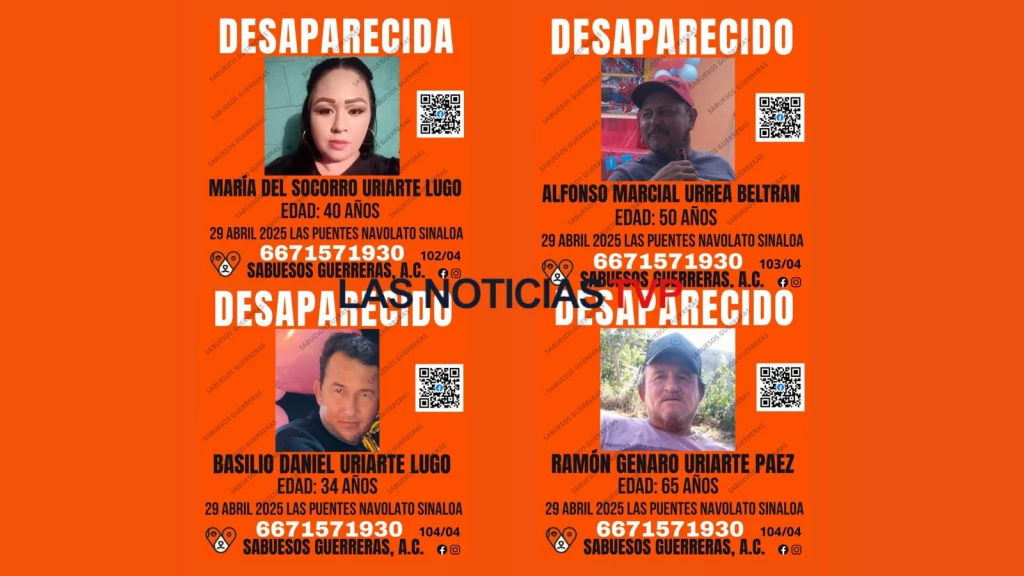 Confirman desaparición de cuatro familiares en Navolato