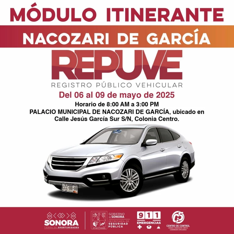Instala Gobierno de Sonora módulo itinerante de Repuve en Nacozari de García