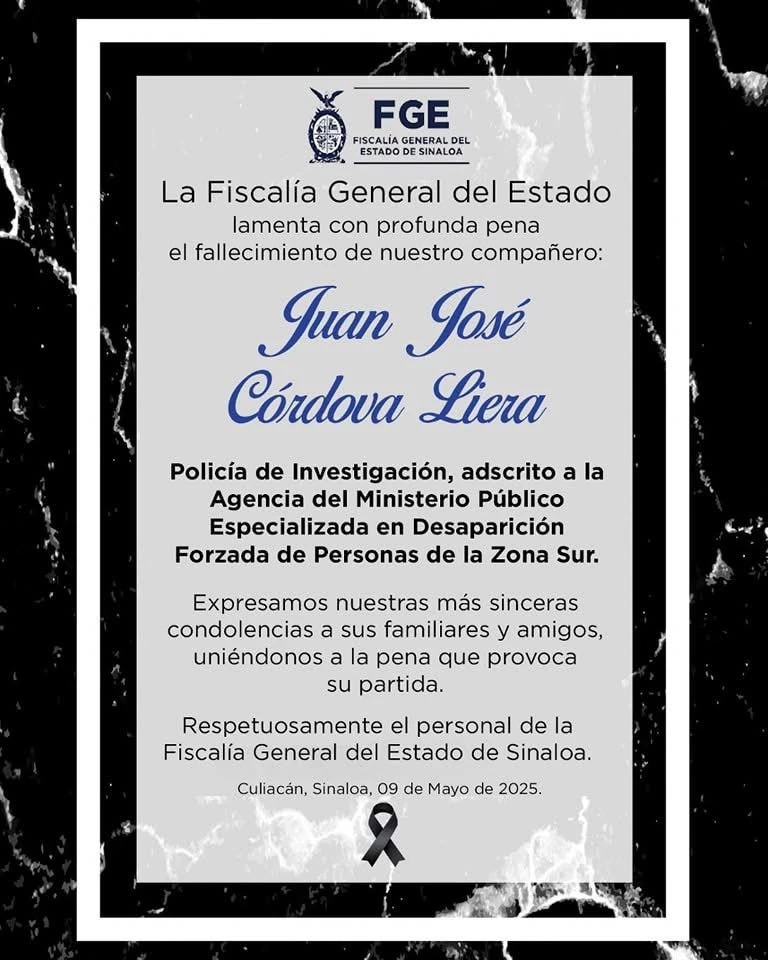 Muere en cumplimiento del deber agente de la Policía de Investigación de la Fiscalía General del Estado