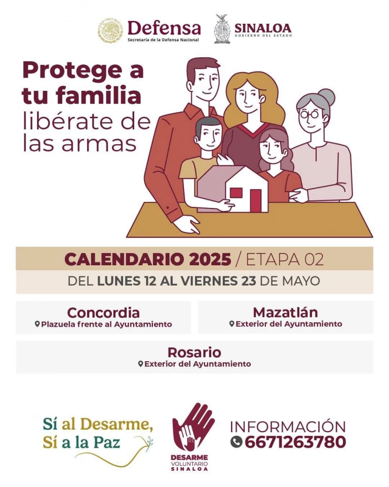Del 12 al 23 de mayo en Mazatlán estará activa la campaña de Desarme Voluntario
