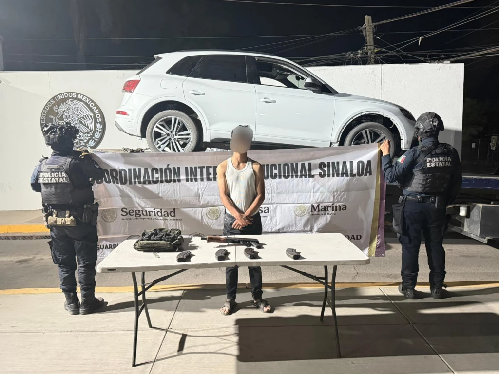 Un civil, un vehículo, un arma, cargadores y cartuchos, lo asegurado por el Grupo Interinstitucional en Mocorito