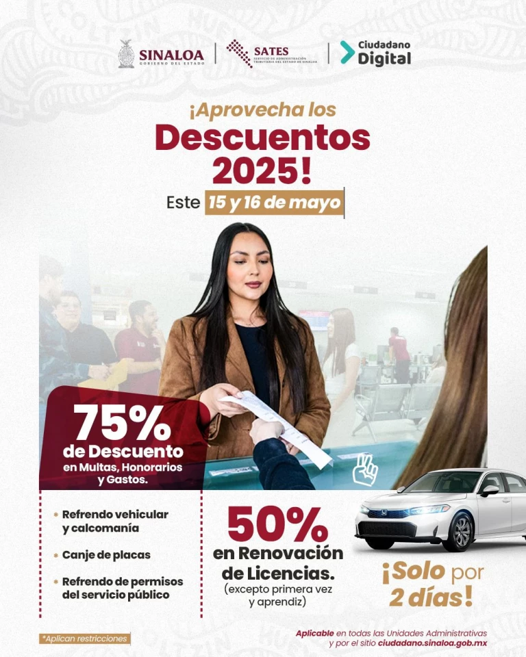 Este 15 y 16 de mayo habrá descuentos en trámites vehiculares