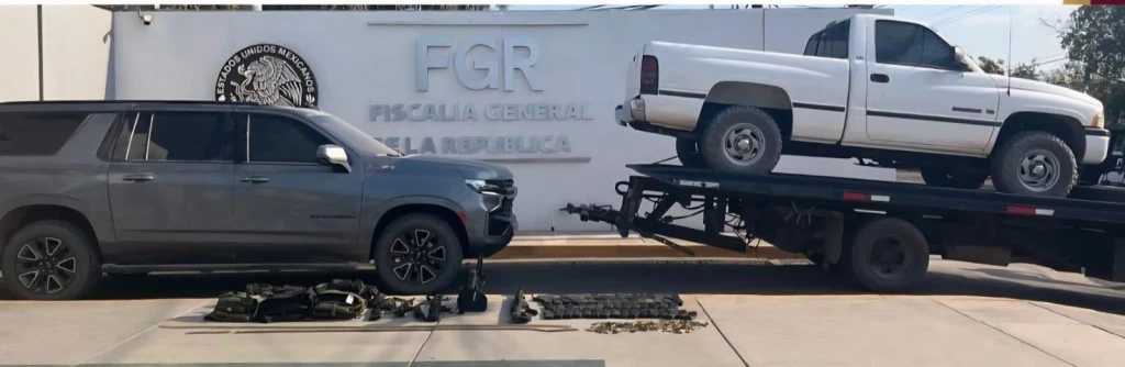 Grupo Interinstitucional asegura armamento, municiones, dos camionetas blindadas y detiene a un civil en Culiacán