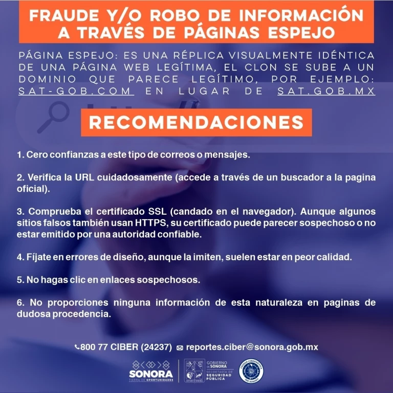 Alerta Gobierno de Sonora por páginas espejo para cometer fraude