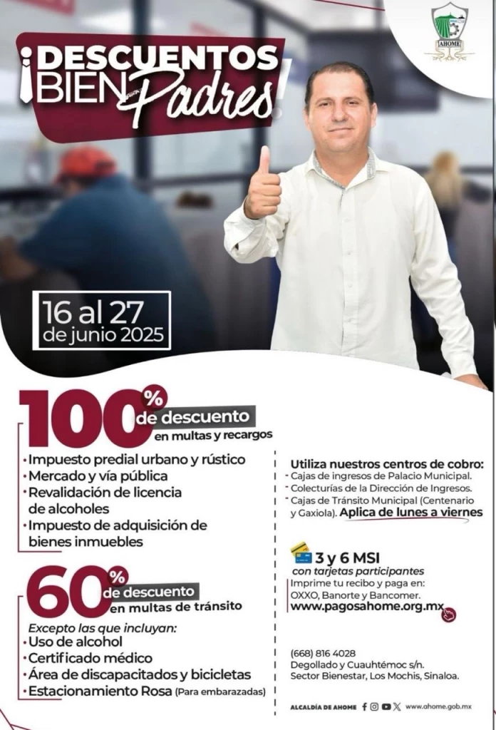 Tesorería anuncia descuentos en impuestos municipales del 16 al 27 de junio