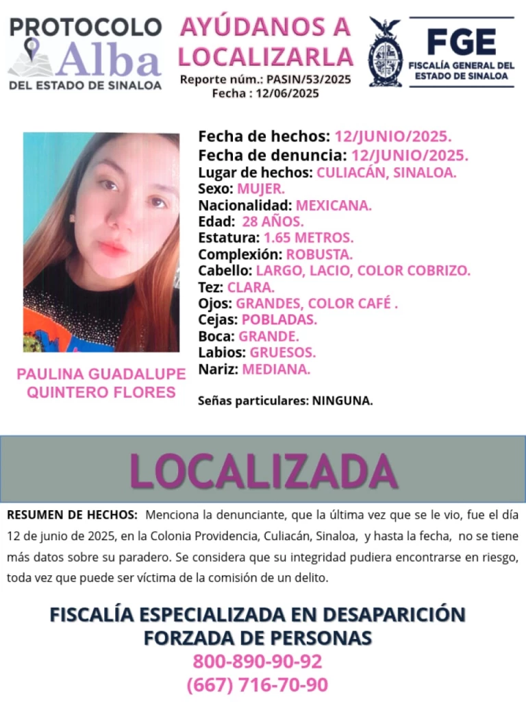 Localizan con vida a mujer que había sido privada de la libertad en Culiacán