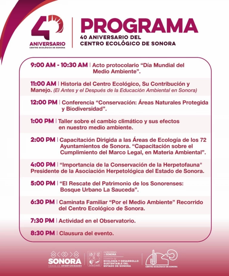 Gobierno de Sonora celebrará 40 aniversario del Centro Ecológico