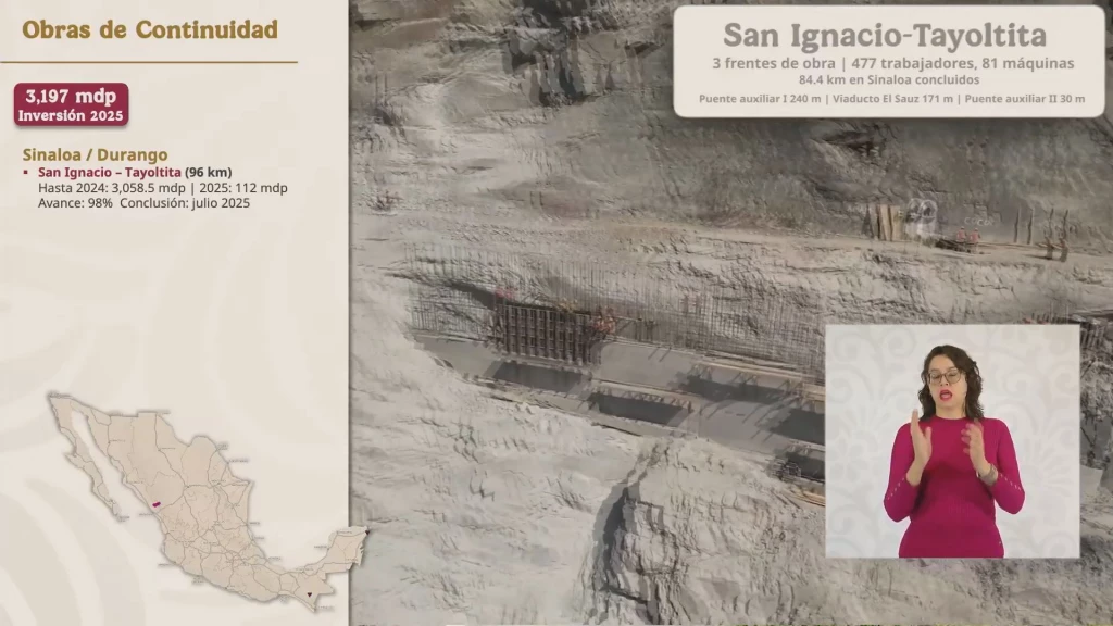 Carretera San Ignacio-Tayoltita lleva un avance del 98%