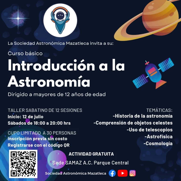 Sociedad Astronómica Mazatleca invita a participar en el Curso Básico de Introducción a la Astronomía