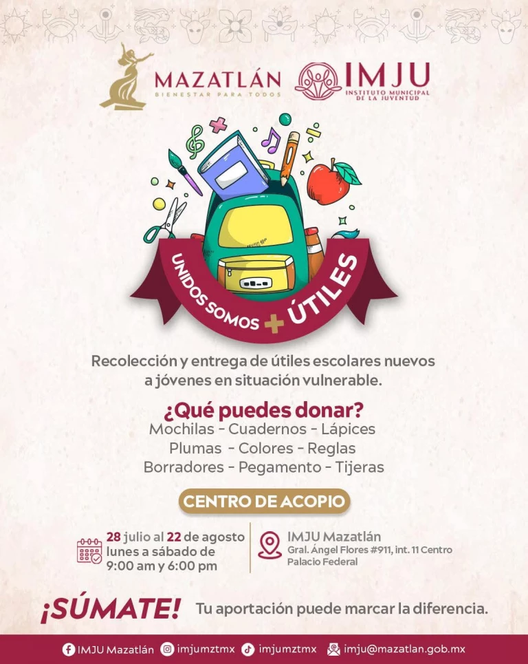 IMJU lanza campaña de recolección de útiles escolares en Mazatlán