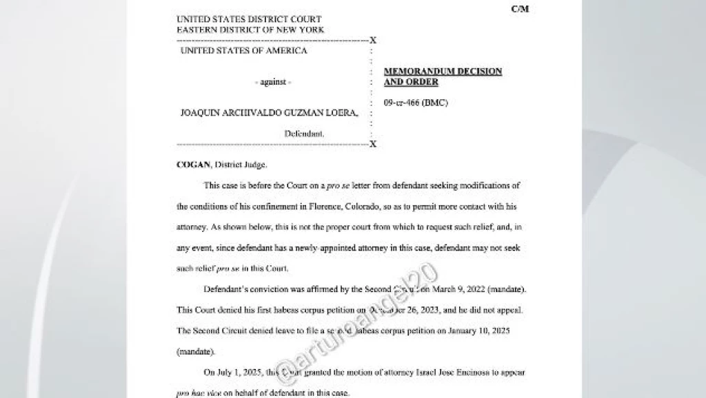 Juez Brian Cogan responde que no es su jurisdicción la petición de Joaquín “El Chapo”