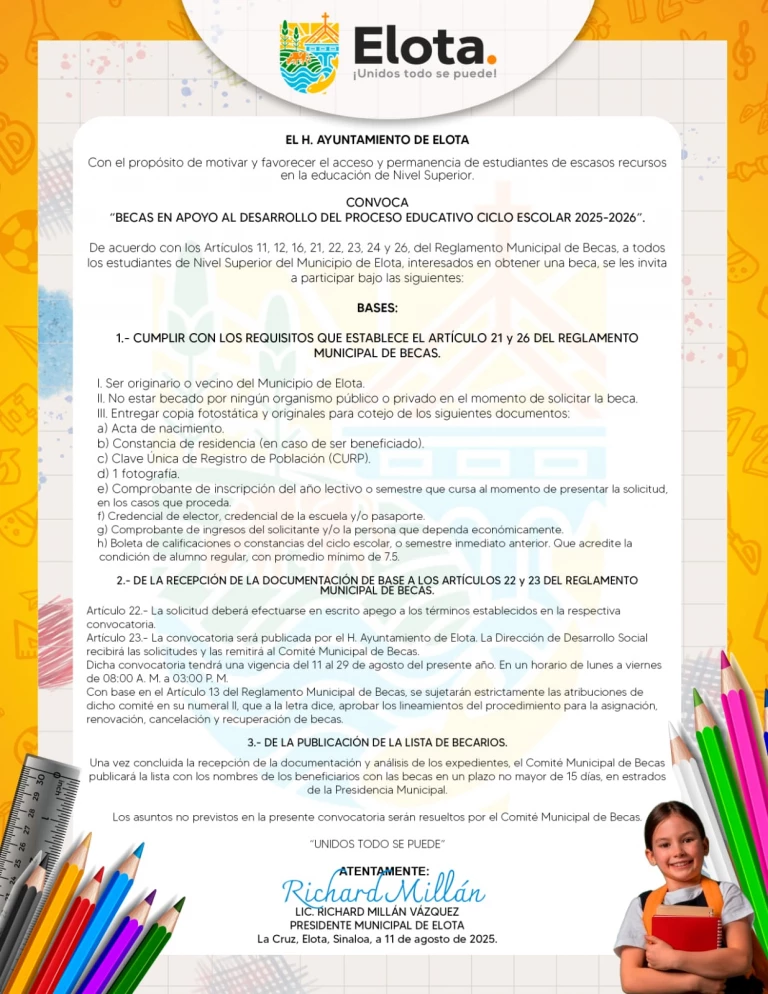 Becas para estudiantes de Elota, aquí los requisitos