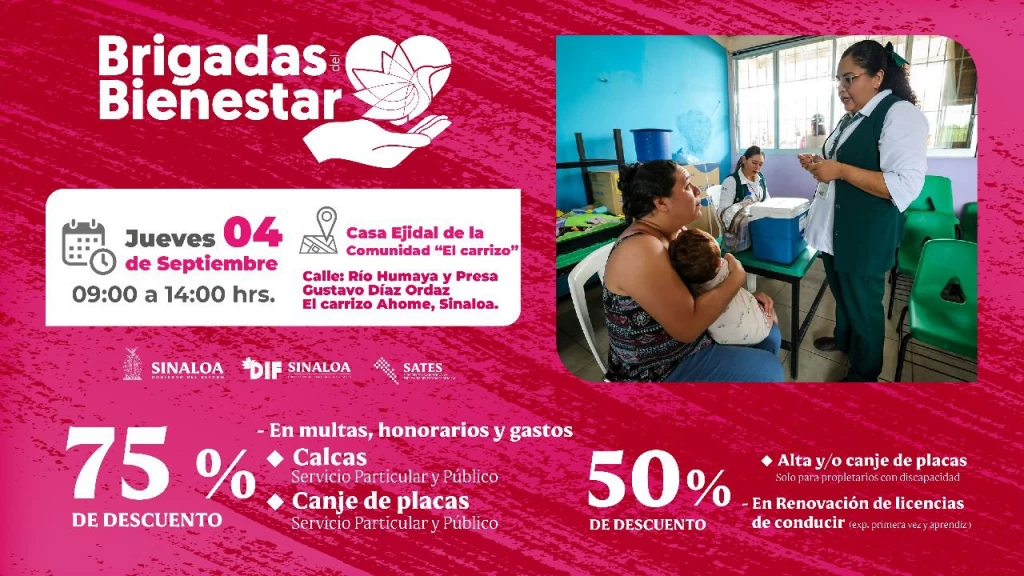 Aprovecha los descuentos en Adeudos Vehiculares en la Brigada del Bienestar en El Carrizo, Ahome.