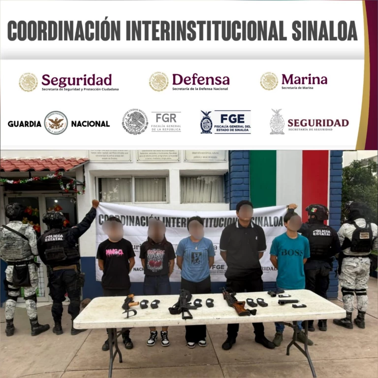 Grupo Interinstitucional detiene a 5 civiles con armamento en Culiacán