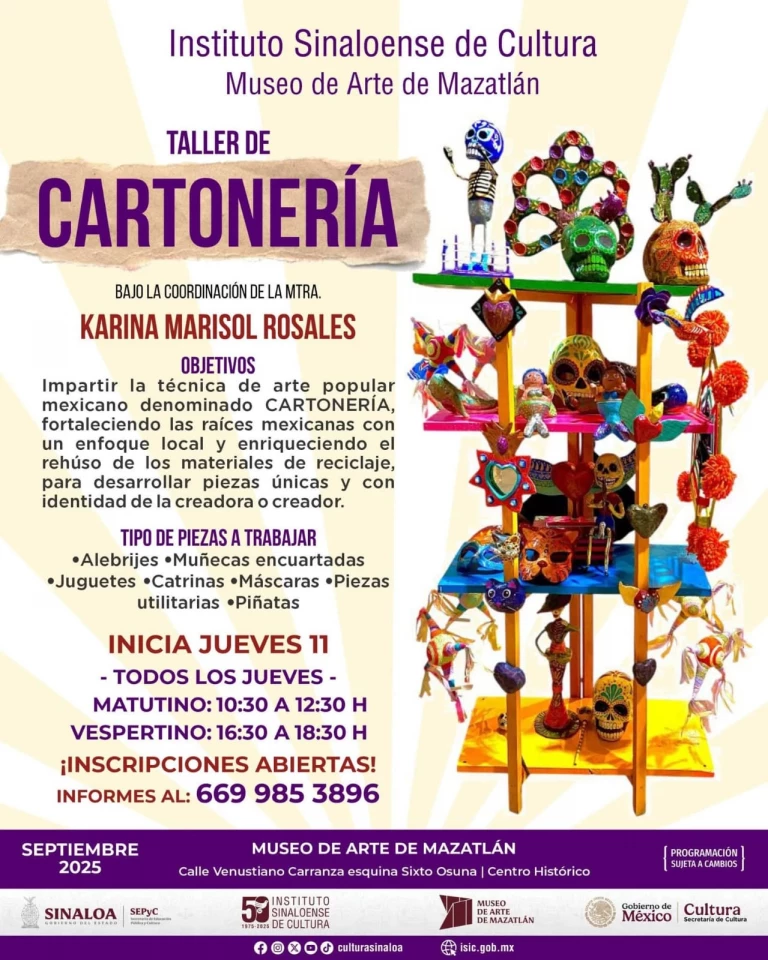 Museo de Arte de Mazatlán abrirá taller de cartonería el 11 de septiembre