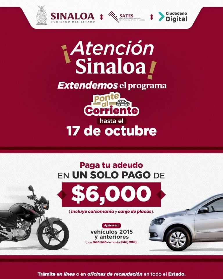 SATES anuncia prórroga del programa “Ponte al Corriente” en todo Sinaloa