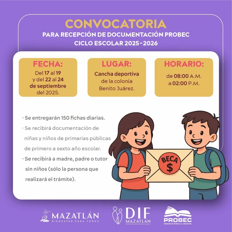 DIF Mazatlán sigue recibiendo documentación para beca Probec ciclo escolar 2025-2026