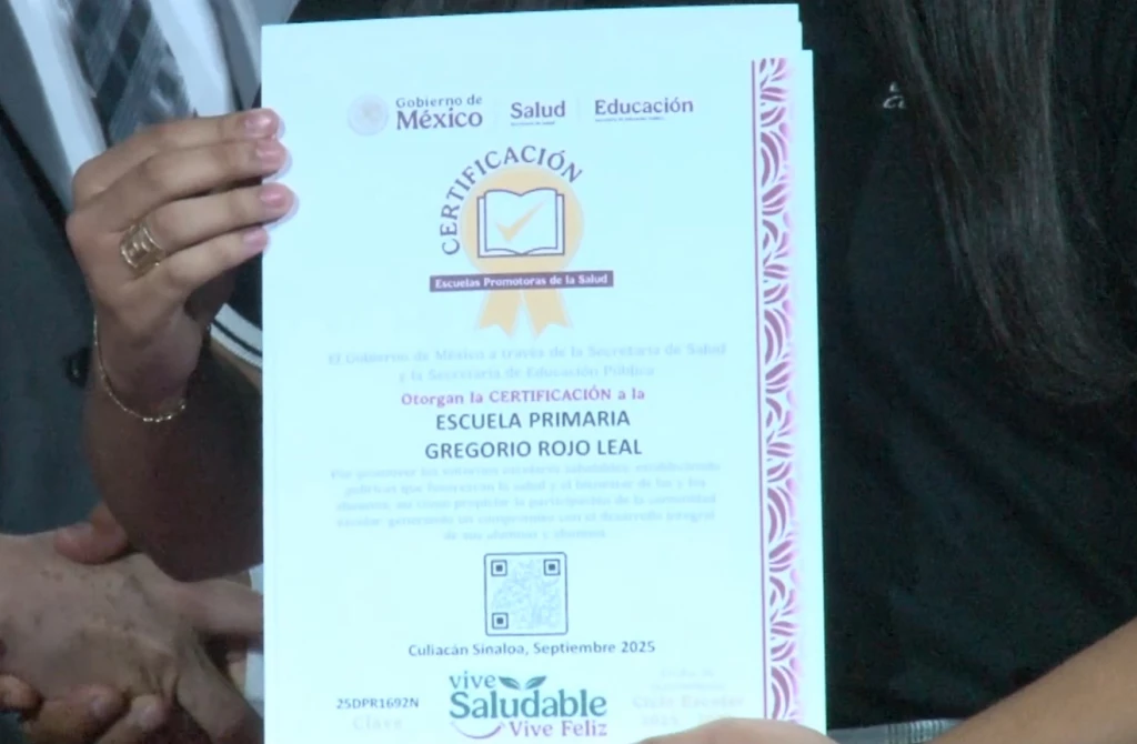 Se entregan 58 certificados en Sinaloa a escuelas promotoras de la salud