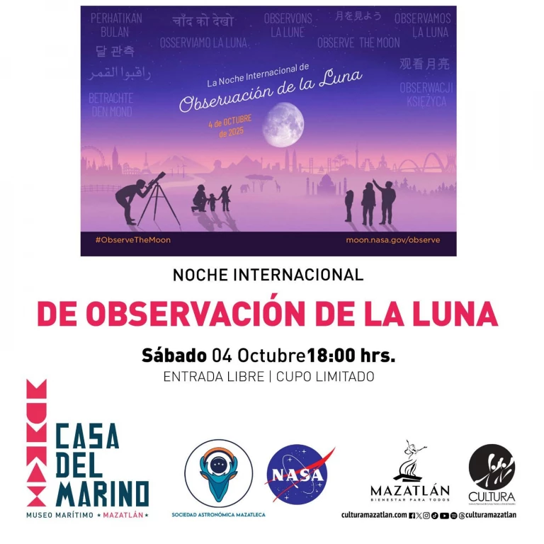Disfruta la Luna en Mazatlán este sábado en la Noche Internacional de Observación Lunar 2025