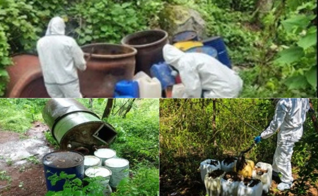 Ejército Mexicano localiza 11 áreas de concentración de material para la elaboración de droga sintética en Sinaloa