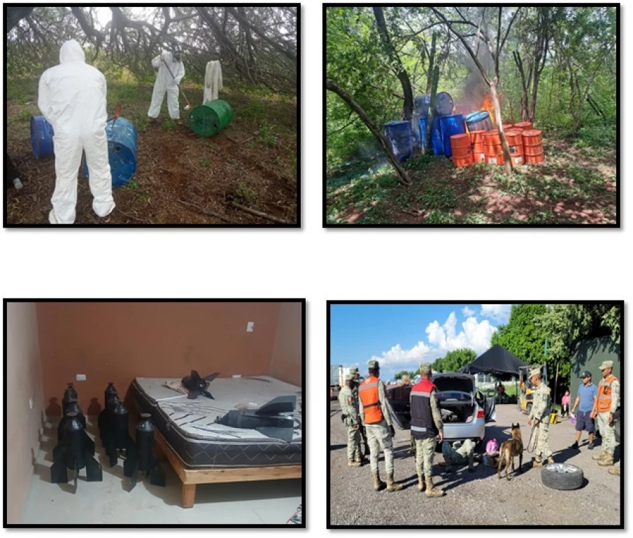 Ejército Mexicano localiza 9 áreas de concentración de material para la elaboración de droga sintética en Sinaloa