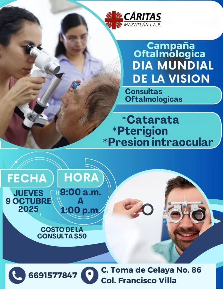 Realizarán jornada gratuita de salud visual en conmemoración al Día Mundial de la Visión en Cáritas Mazatlán