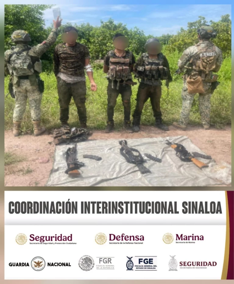 Grupo Interinstitucional detiene a tres civiles con armas y municiones en Escuinapa