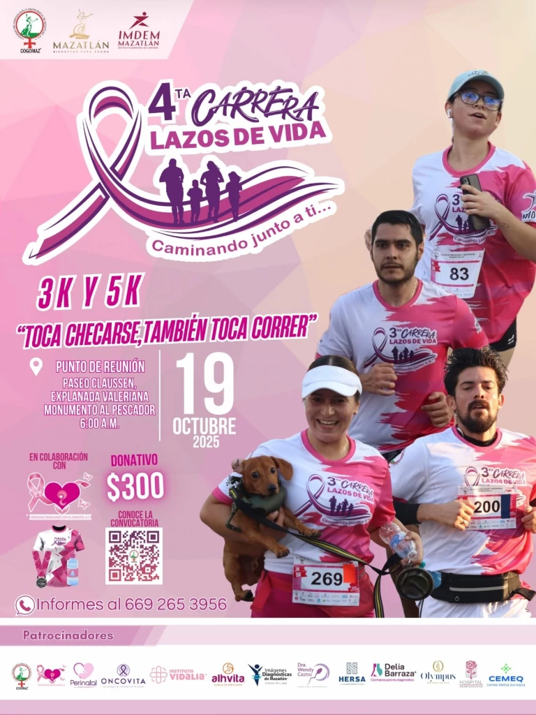 Mazatlán se une a la carrera “Lazos de Vida” en apoyo a pacientes oncológicos