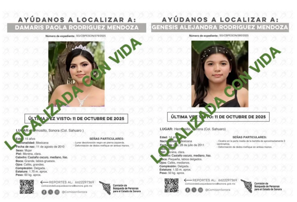 Localizadas dos menores reportadas como desaparecidas en Hermosillo