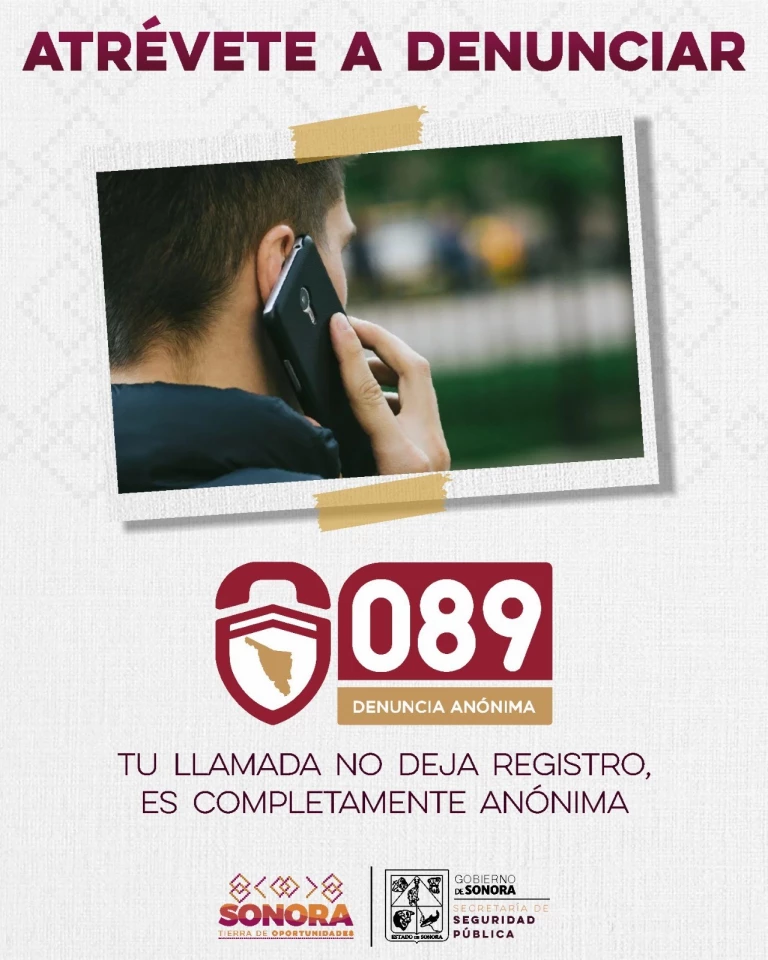 Promueve Gobierno de Sonora el uso del 089 para denunciar delitos de forma anónima