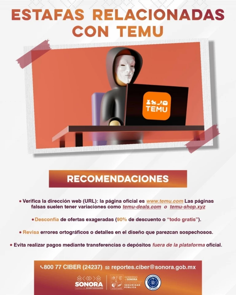 Gobierno de Sonora alerta sobre estafas en línea relacionadas con Temu 