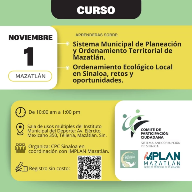 Promoverán la transparencia en la gestión del territorio con curso ciudadano en Mazatlán