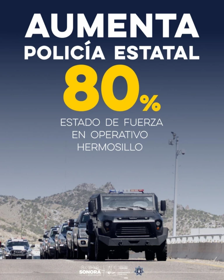 Policía Estatal refuerza 80% su presencia en Hermosillo para fortalecer la seguridad