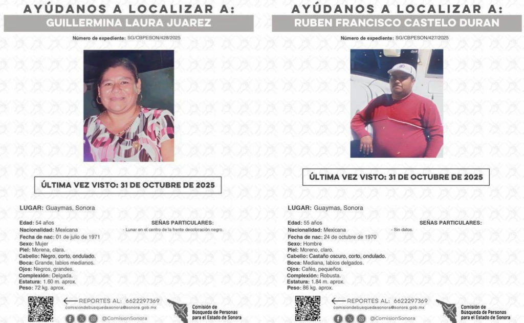 Pareja reportada como desaparecida en Guaymas es localizada sana y a salvo