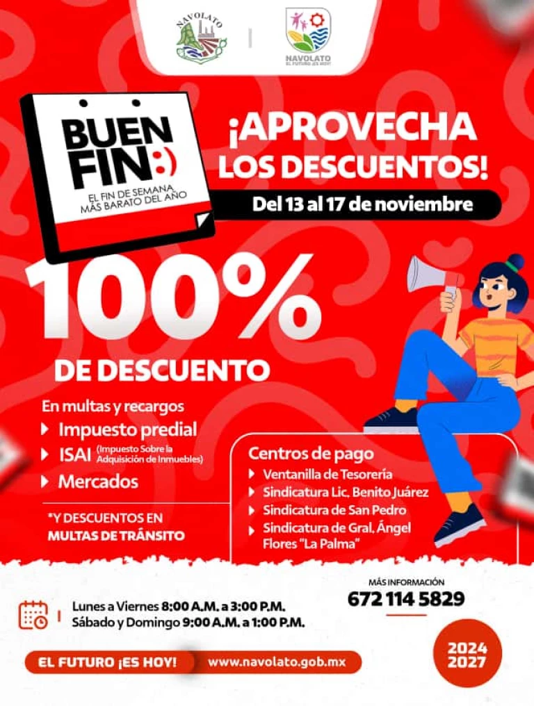 Navolato impulsa descuentos del 100% en multas y recargos durante el Buen Fin 2025
