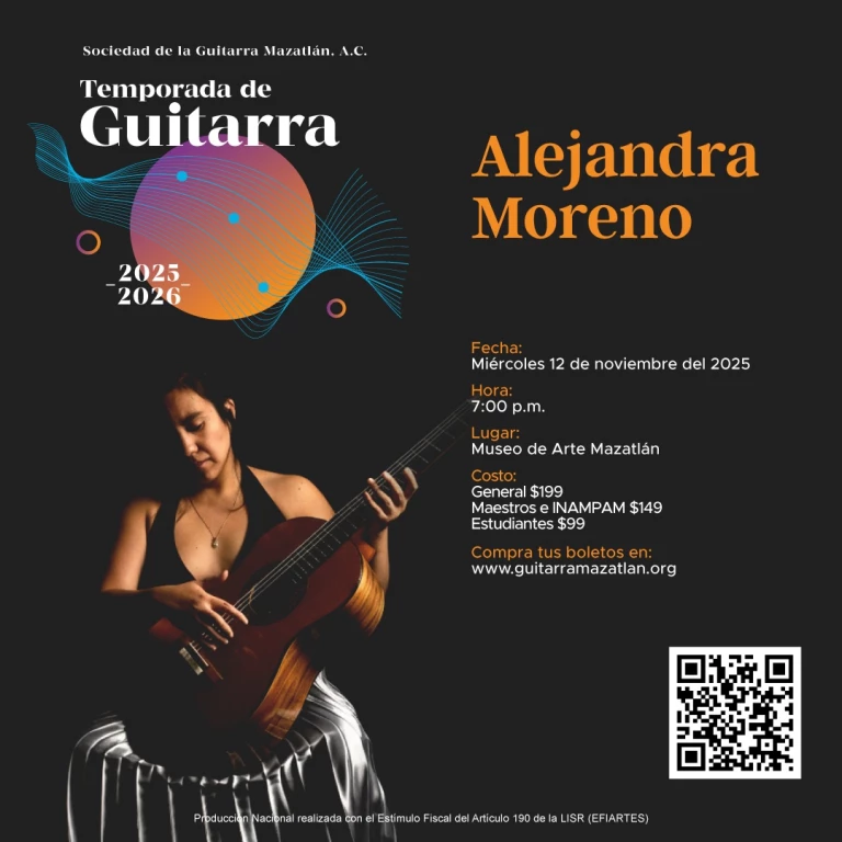 Se presentará la guitarrista Alejandra Morena en el segundo concierto de la Temporada de Guitarra Mazatlán 2025-2026