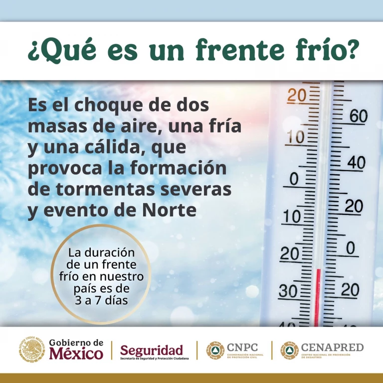 Gobierno de México emite recomendaciones por la entrada del frente frío No. 16, a través de la Coordinación Nacional de Protección Civil