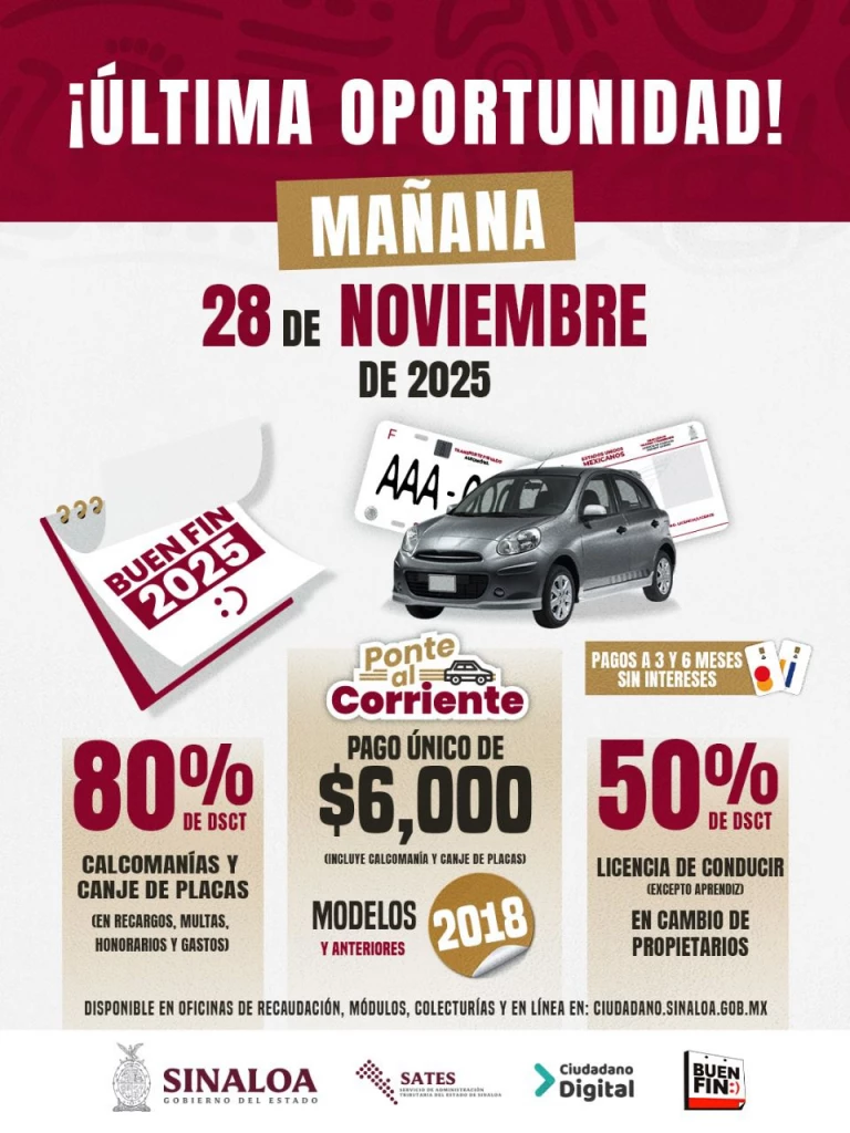Últimas horas para aprovechar descuentos del Buen Fin 2025 del Gobierno de Sinaloa